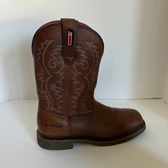 Rocky Original Pull On Mens Size 8 Brown Western Cowboy Work Boot Water Proof. - Picture 7 of 11